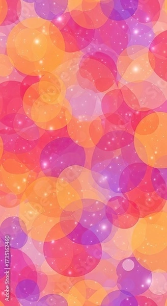 Fototapeta Translucent Overlapping Circles Pattern with Sparkles in Warm Pink, Orange, and Violet