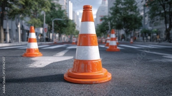 Fototapeta road cones guide traffic