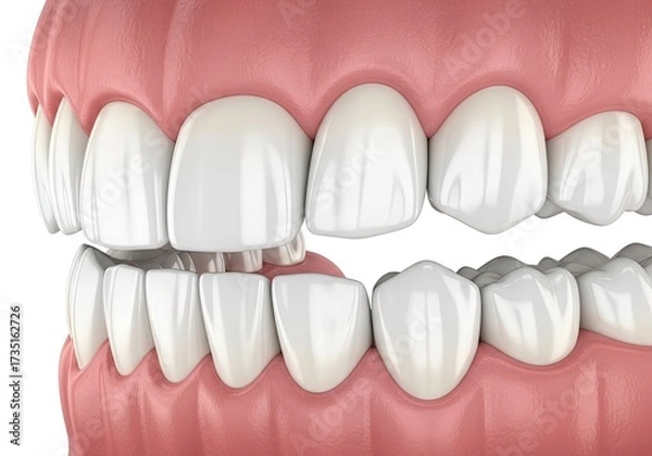 Fototapeta Upper and Lower Set of Teeth with Gums Showing Uneven Spacing and Alignment