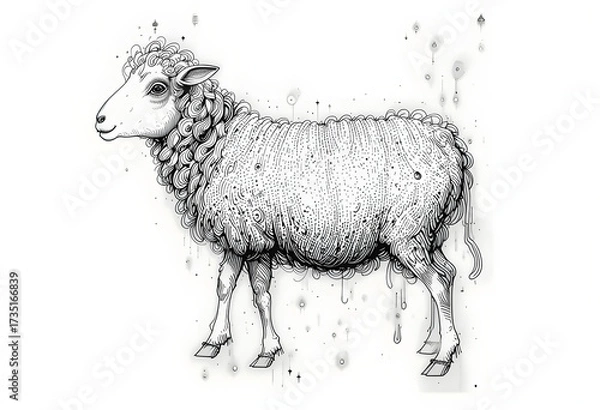 Fototapeta A detailed line drawing illustration of a sheep. Generative AI
