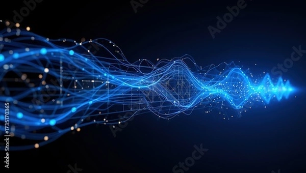 Fototapeta Electric blue energy lines with particle effects and data flow