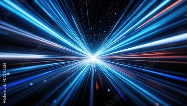 Fototapeta Racing through digital space with bright light streaks and motion blur