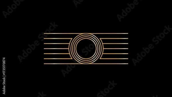 Fototapeta Concentric gold circles with parallel stripe patterns on black