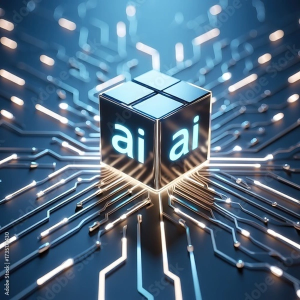 Fototapeta Futuristic AI Circuit Cube