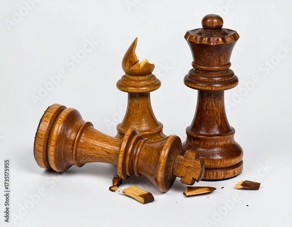 Obraz Broken chess pieces on a white background