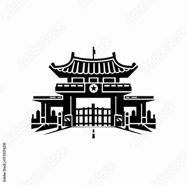 Fototapeta DMZ Border Gate Silhouette – Demilitarized Zone Korea Vector