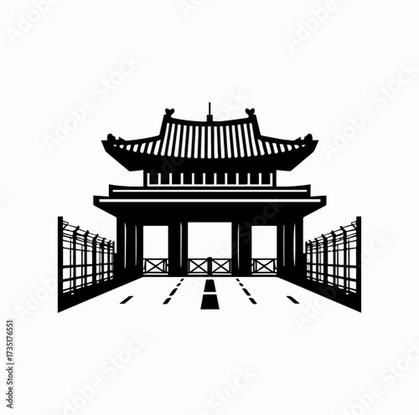 Fototapeta DMZ Border Gate Silhouette – Demilitarized Zone Korea Vector