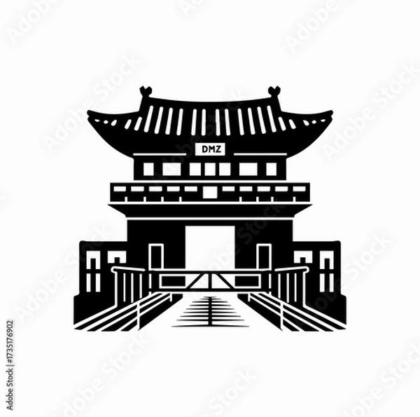 Fototapeta DMZ Border Gate Silhouette – Demilitarized Zone Korea Vector