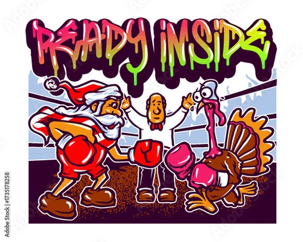 Fototapeta Vector Illustration of Boxing Characters with Graffiti Style Text in Modern Urban Style