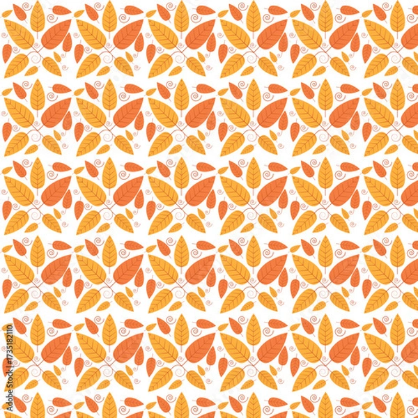 Fototapeta Seamless Autumn Leaf Pattern, Decorative Fall Foliage Background in Orange and Yellow Colors