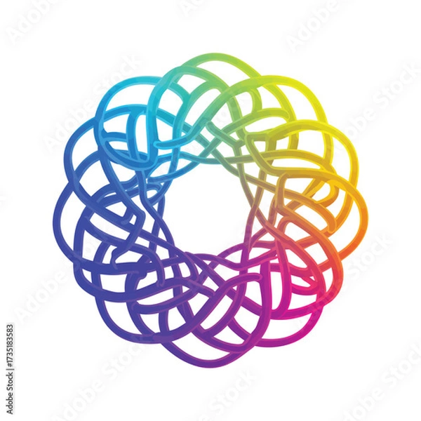 Fototapeta An abstract colorful circle object made of rubber elastic bands and wire knot