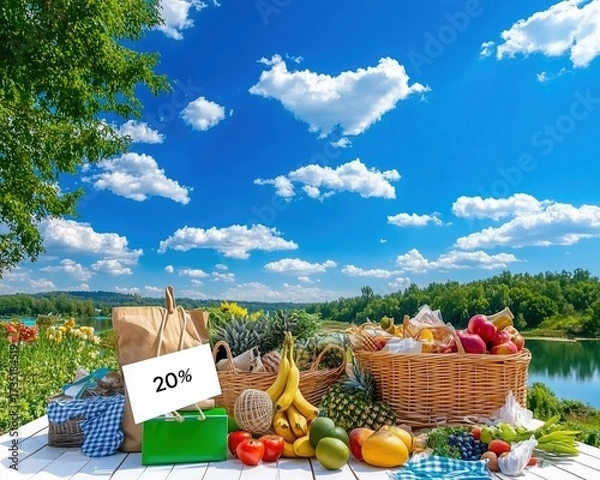 Obraz yellow tag discount, Price drop promotion, Retail markdown signage, Seasonal savings concept, E-commerce discount icon, Clearance stock image,