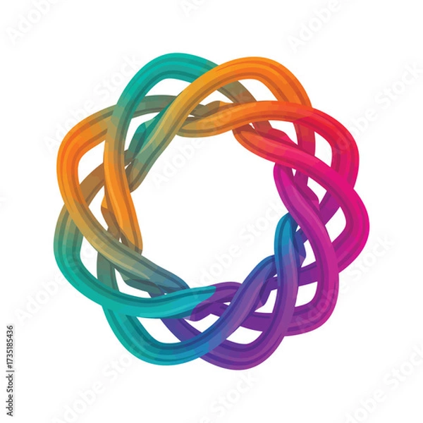 Fototapeta Abstract colorful background concept with a 3D render of vibrant rubber band rings in a Celtic knot design