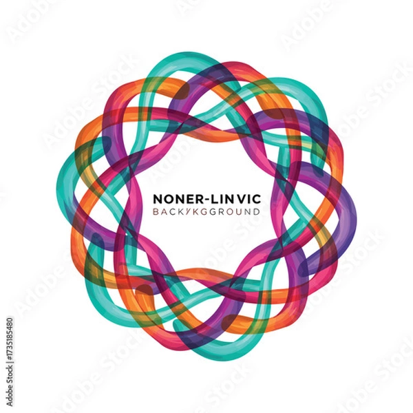 Fototapeta Abstract colorful background design of elastic rubber bands forming a rainbow circle connection concept with yellow and red wires