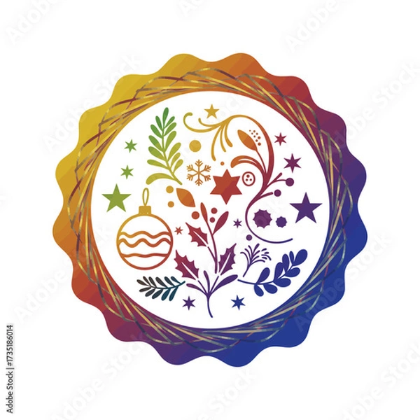Fototapeta Vector floral round ornament design pattern element for vintage plate illustration