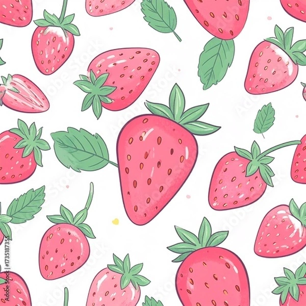 Fototapeta Pink strawberry pattern on white