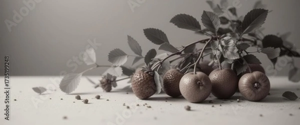 Fototapeta Elegance  A Minimalist Desaturated Photo of Strawberry Tree Cane Apples