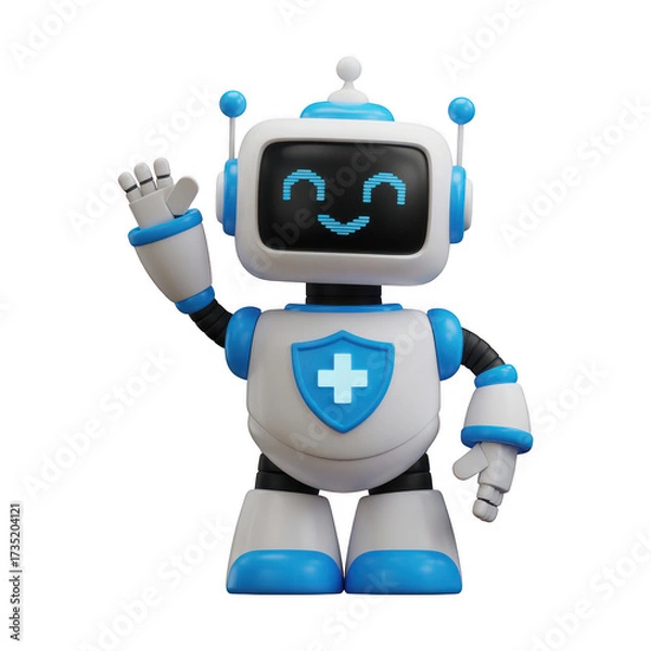 Fototapeta 3d cheerful healthcare robot waving on transparent background