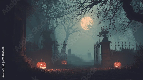 Obraz Scary cemetery scene