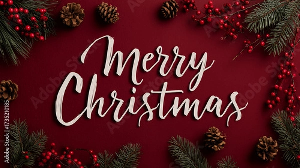 Obraz Merry Christmas backdrop in script and maroon background