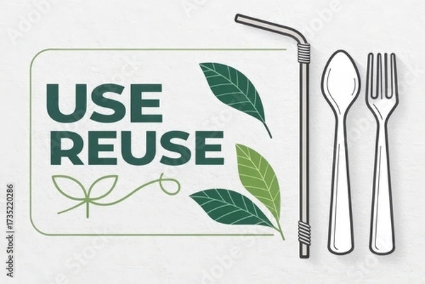 Fototapeta Conceptual graphic design showing reusable straw and cutlery
