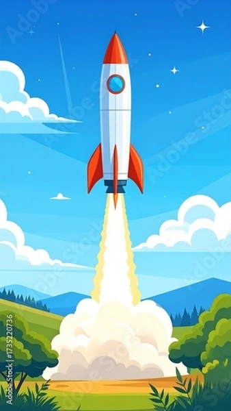 Obraz Rocket launch into a vibrant sky