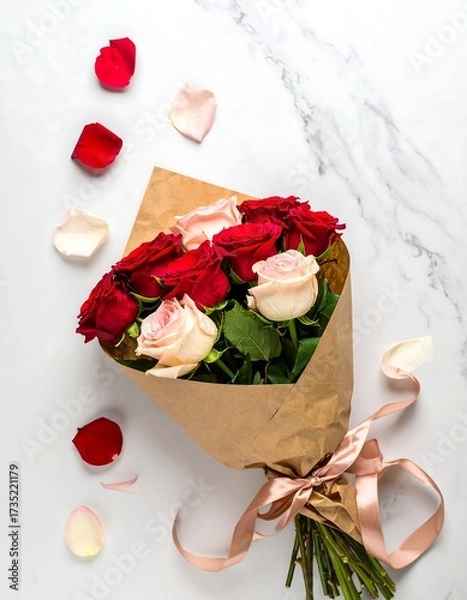Obraz Romantic rose bouquet on marble