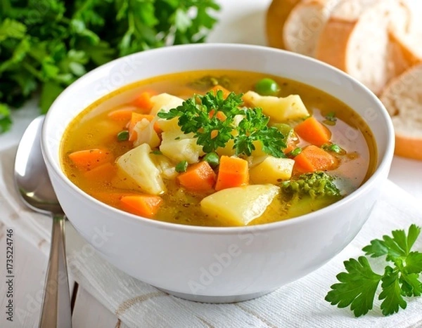 Obraz Hearty Vegetable Soup with Bread.