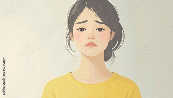 Obraz Sad girl in yellow shirt