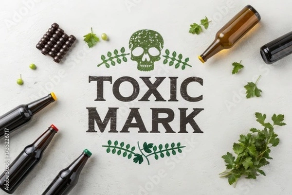 Fototapeta Toxic Mark Infographic With Skull And Bottles