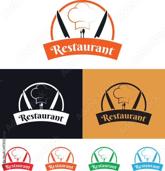 Fototapeta Restaurant Logo Collection with Chef's Hat, Knives, and Ribbon