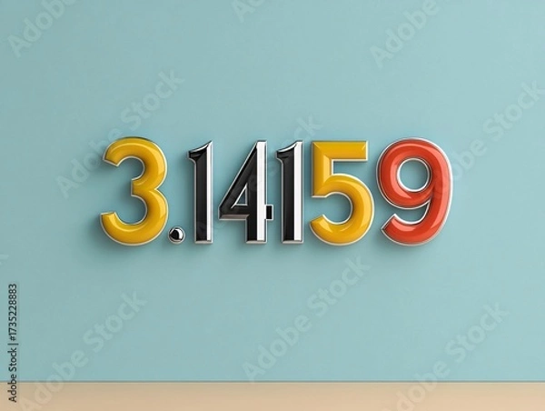 Fototapeta Numerical art display modern interior 3d render pale blue background close-up creative design