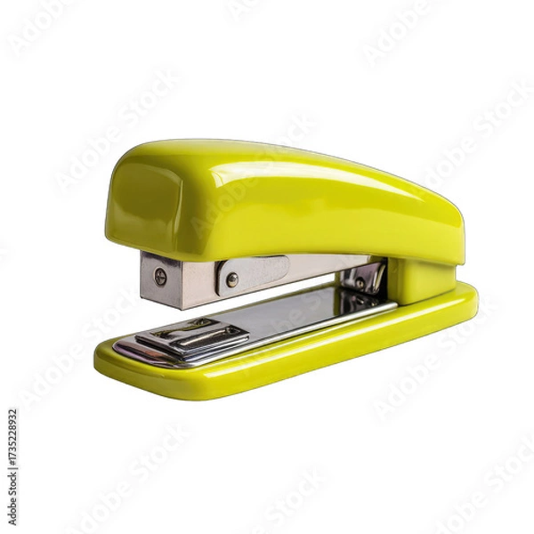 Obraz Bright yellow stapler on black background, office tool