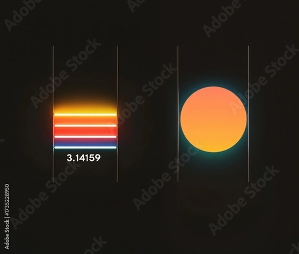 Fototapeta Neon rainbow stripes and circle solid black background graphic design digital art vibrant colors abstract view