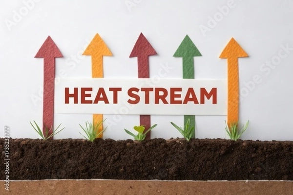 Fototapeta Arrows Representing Heat Rising Above Earths Soil With Stream
