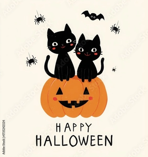 Obraz black cat on pumpkin