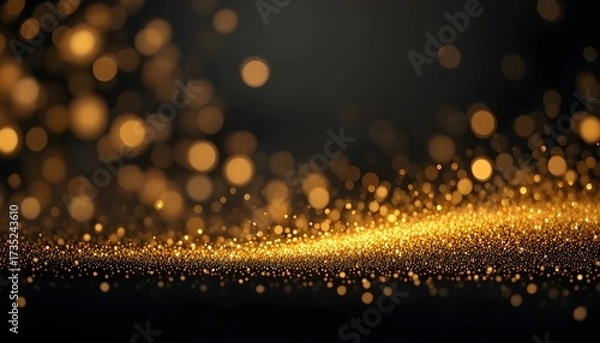 Fototapeta Elegant Gold Glitter Bokeh Background with Dark Banner Template and Copy Space for Luxury Designs