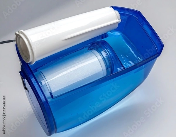 Obraz Blue Plastic Water Filter Device Close-up.
