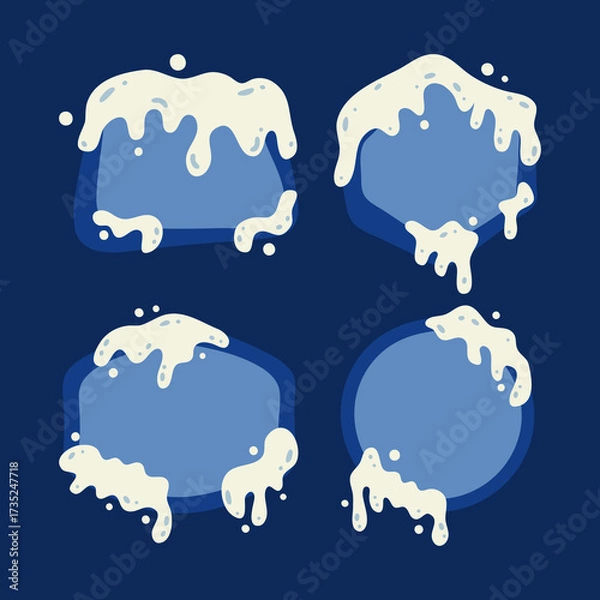 Fototapeta Set of blue winter frames with melting snow effect. Cartoon vector illustration for design