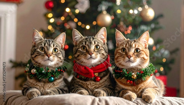 Obraz cat with christmas tree