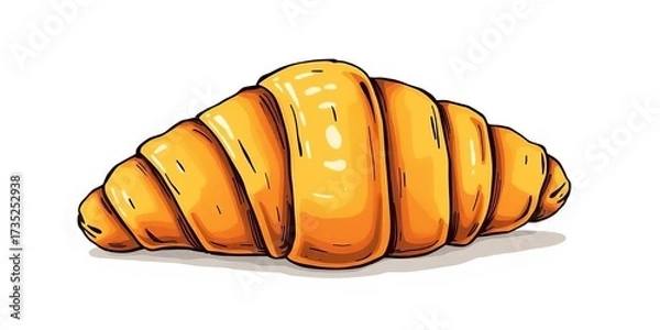Fototapeta Rustic, hand-drawn style croissant illustration, showing flaky layers and golden-brown color,  simple,  sketch