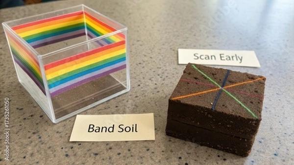 Fototapeta Colorful educational display of band soil and early scanning method