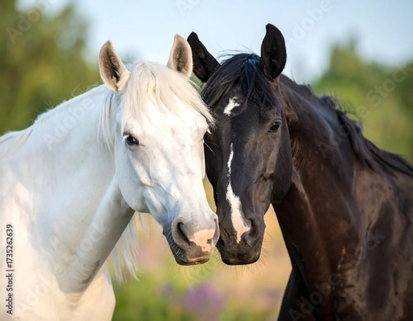 Obraz Two horses, heads close, natural light