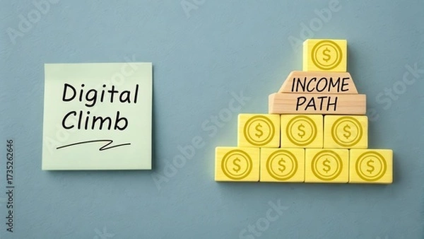 Fototapeta Digital Climb Concept with Blocks Symbolizing Income Path Strategy