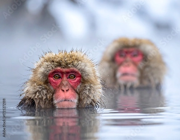Obraz Two Japanese macaques in a hot spring