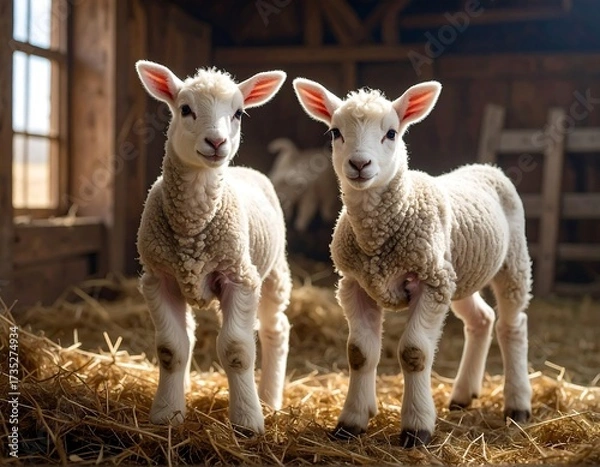 Obraz Two lambs in a barn