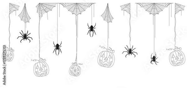Fototapeta Vector design of spider, cobweb and carved pumpkin for halloween day