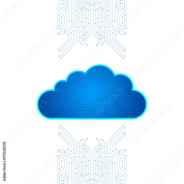 Fototapeta Cloud Computing with Digital Circuit Technology on White Background