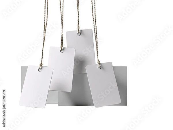 Fototapeta Blank tags hanging from strings