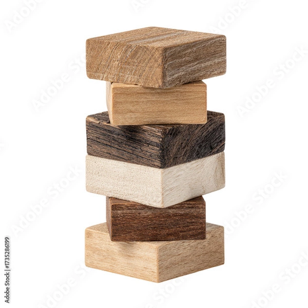 Fototapeta Stacked wooden blocks of varying shades